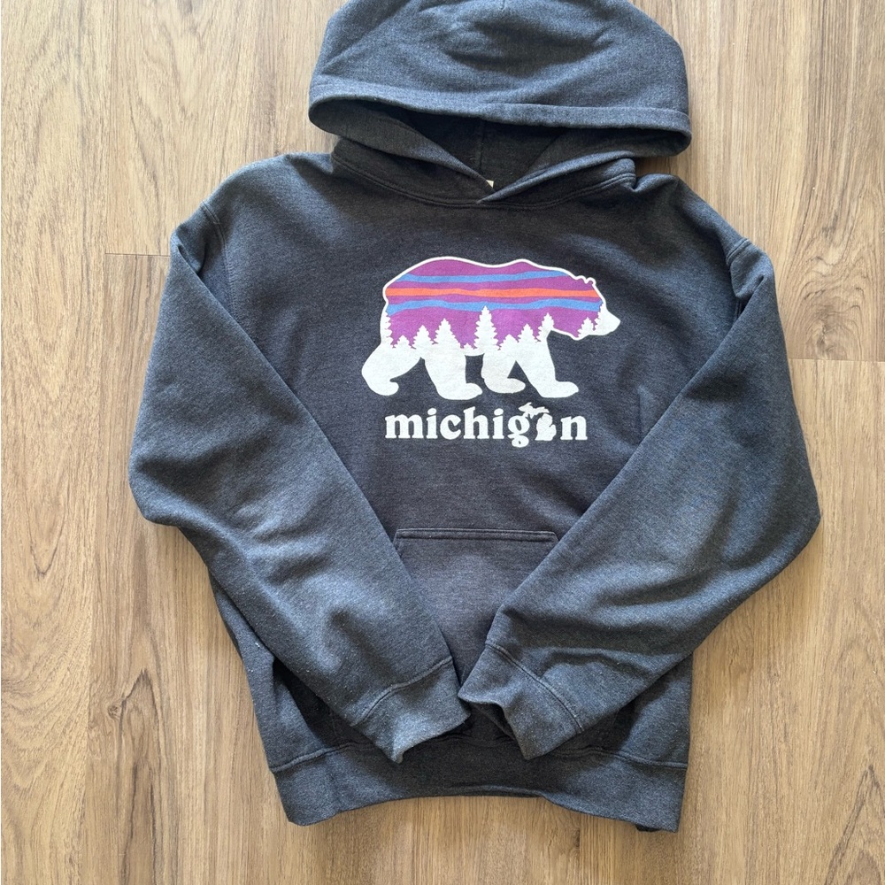 Gildan Charcoal Hoodie with Michigan Bear Design